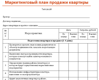 План продажи квартиры для риэлтора