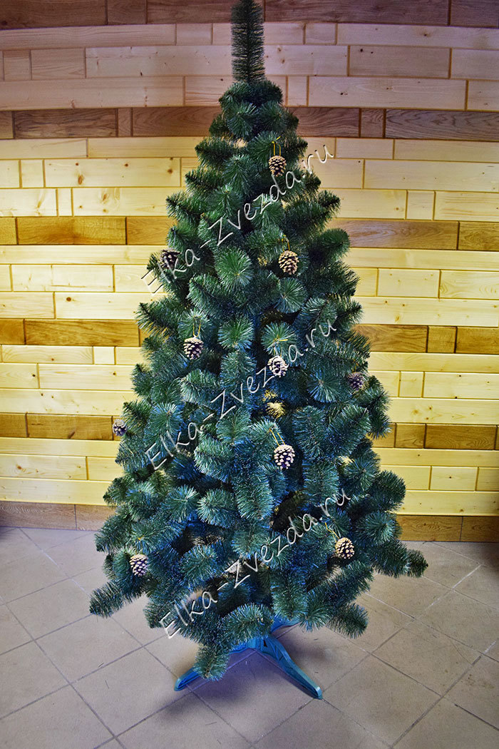 Заснеженная новогодняя искусственная елка с шишками 180 см
